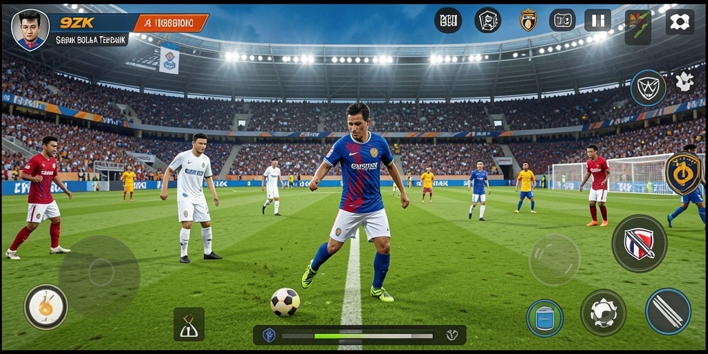 Tampilan gameplay seru dalam 9ZK dengan aksi sepak bola yang intens.