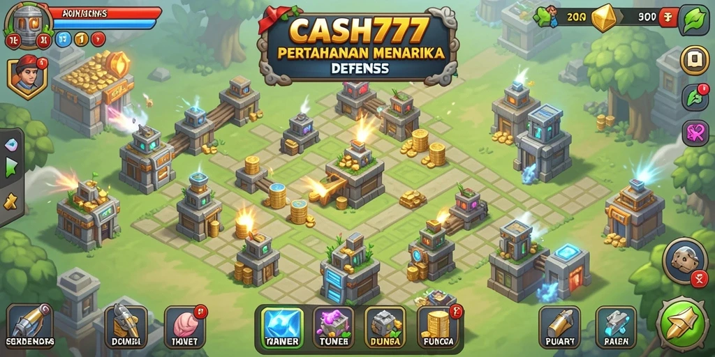 Gameplay mendebarkan dalam CASH777 dengan strategi Tower Defense yang seru.