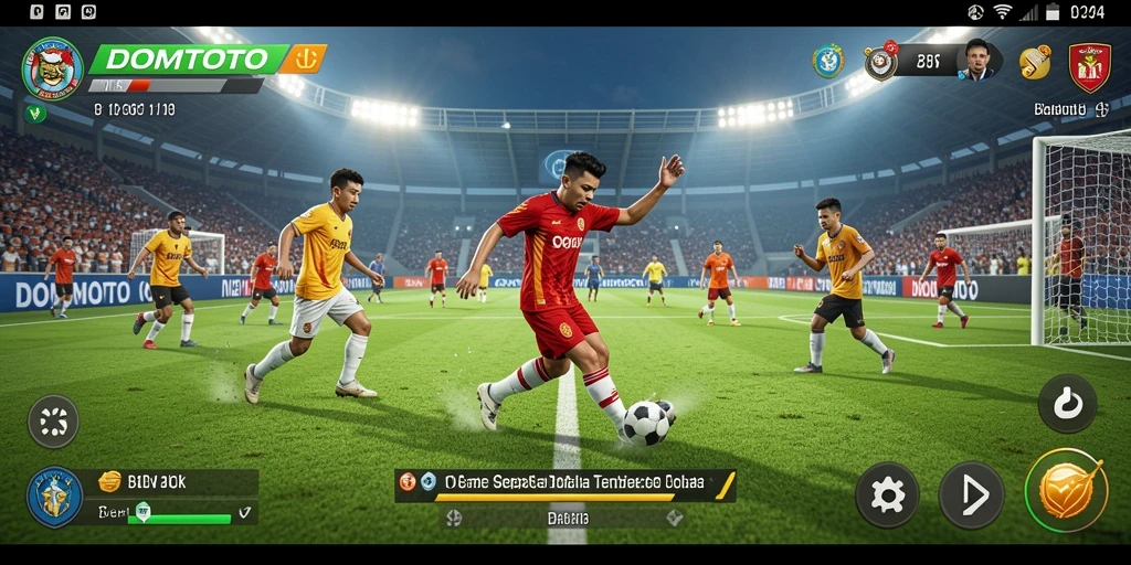 Screenshot gameplay DOMTOTO menampilkan pertandingan sepak bola yang seru.