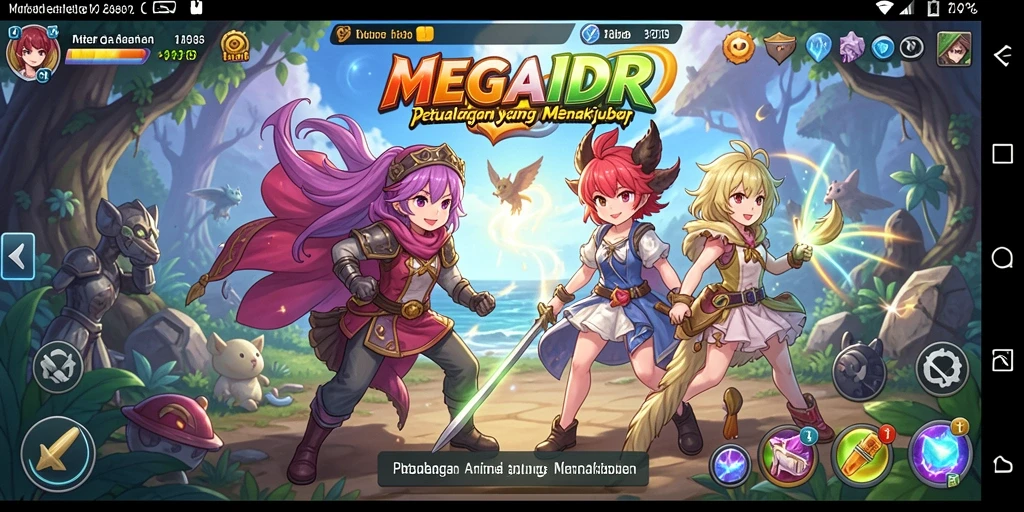 Tampilan gameplay MEGAIDR yang penuh aksi dan karakter anime.