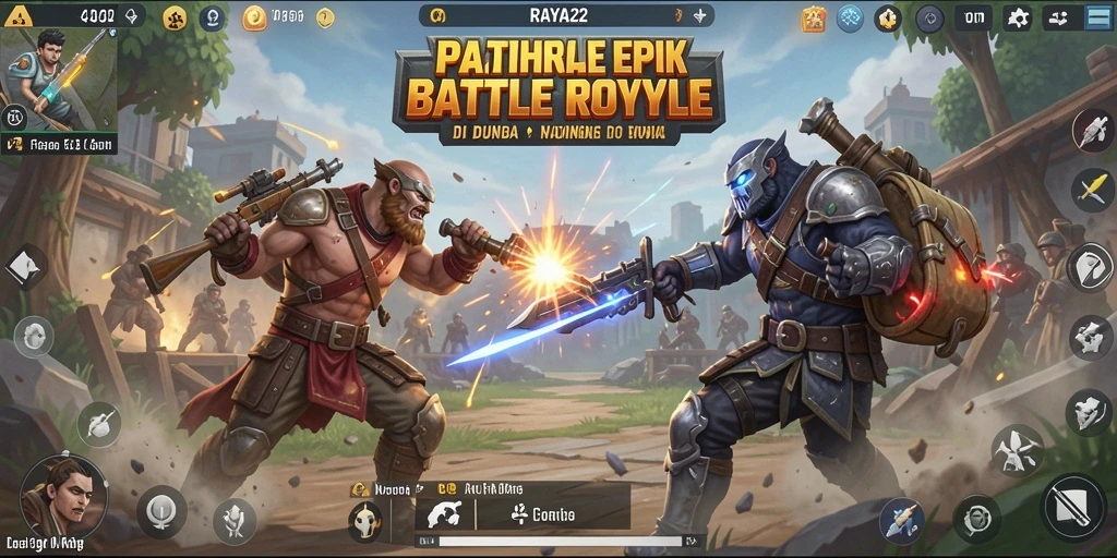 Gameplay seru di RAYA22 dengan pertarungan Battle Royale yang mendebarkan.